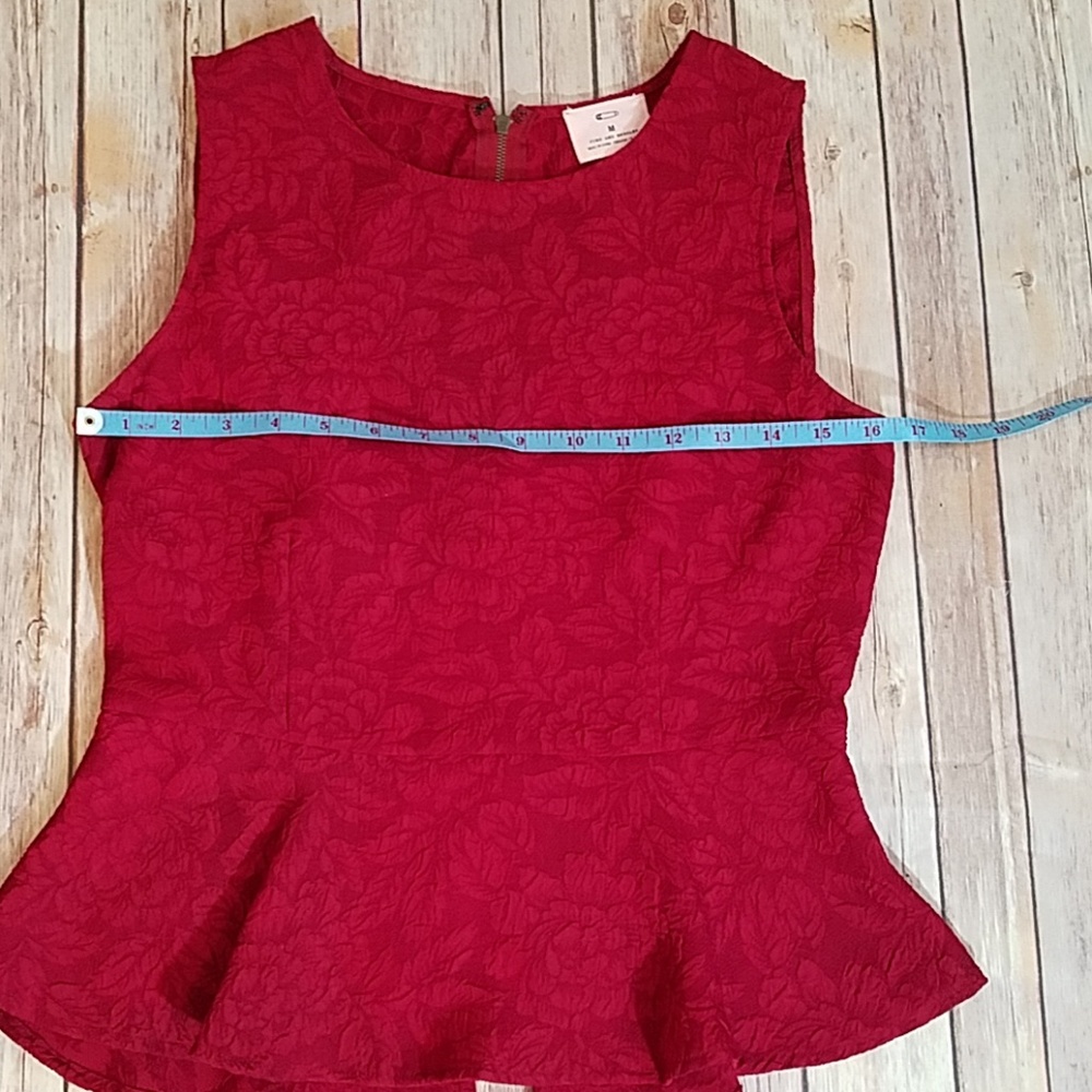 UO Pins and Needles red damask peplum top M - Picture 7 of 8